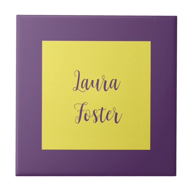 Handwriting Eleganter Name Indigo & Gelb Farbe Fliese (Vorderseite)
