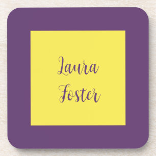 Handwriting Eleganter Name Indigo & Gelb Farbe Getränkeuntersetzer