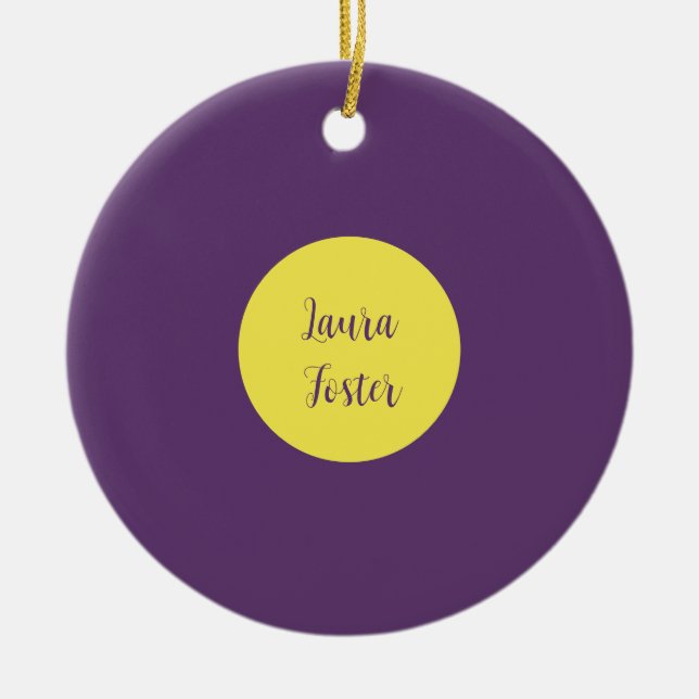 Handwriting Eleganter Name Indigo & Gelb Farbe Keramik Ornament (Vorne)