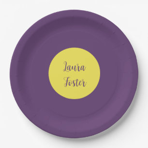 Handwriting Eleganter Name Indigo & Gelb Farbe Pappteller