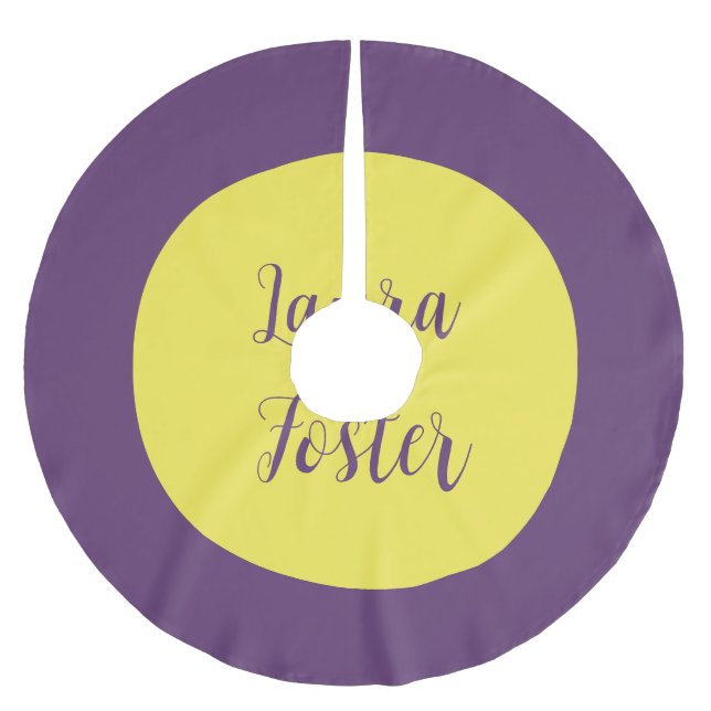 Handwriting Eleganter Name Indigo & Gelb Farbe Polyester Weihnachtsbaumdecke (Vorderseite)