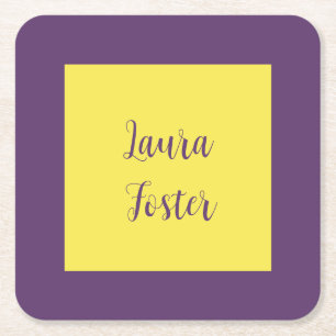 Handwriting Eleganter Name Indigo & Gelb Farbe Rechteckiger Pappuntersetzer