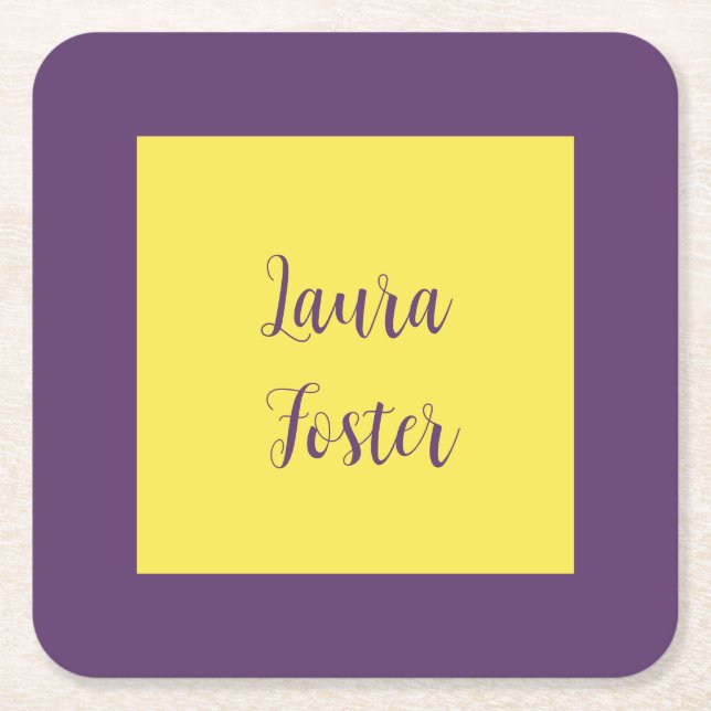 Handwriting Eleganter Name Indigo & Gelb Farbe Rechteckiger Pappuntersetzer (Vorderseite)