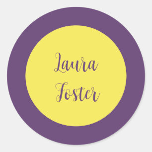 Handwriting Eleganter Name Indigo & Gelb Farbe Runder Aufkleber