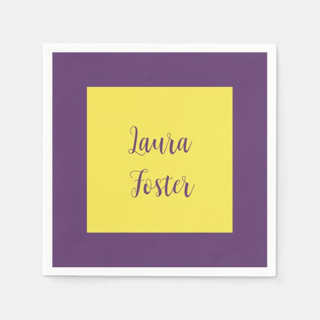 Handwriting Eleganter Name Indigo & Gelb Farbe Serviette (Vorderseite)