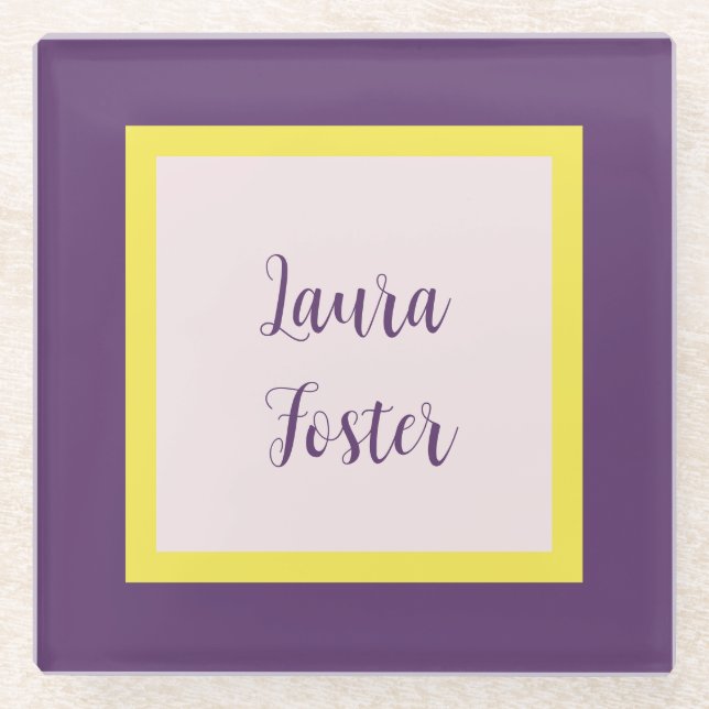 Handwriting Eleganter Name Indigo Yellow Rose Quar Glasuntersetzer (Vorderseite)