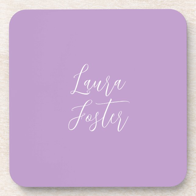 Handwriting Eleganter Name Lilac & Rosa Farbe Getränkeuntersetzer (Vorderseite)
