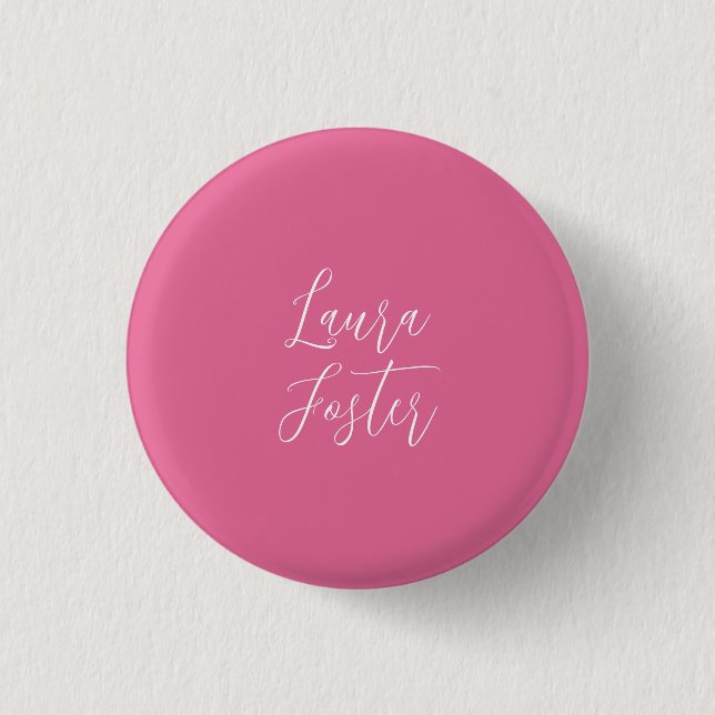 Handwriting Eleganter Name Rosa Farbe Button (Vorderseite)