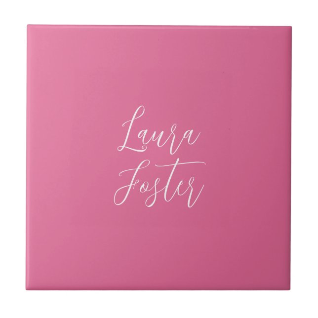 Handwriting Eleganter Name Rosa Farbe Fliese (Vorderseite)