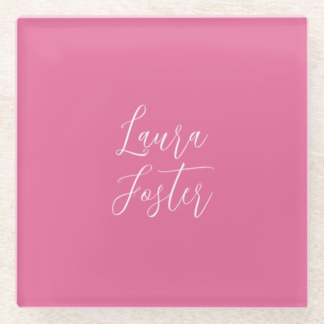 Handwriting Eleganter Name Rosa Farbe Glasuntersetzer (Vorderseite)