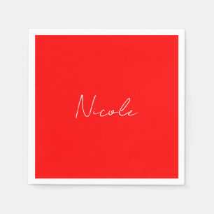 Handwriting Eleganter Name Rot Weiße Farbe Schlich Serviette
