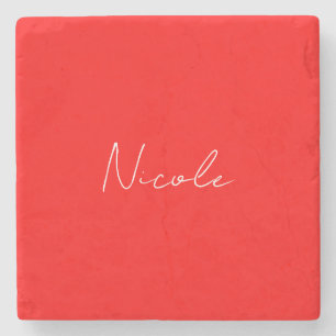 Handwriting Eleganter Name Rot Weiße Farbe Schlich Steinuntersetzer
