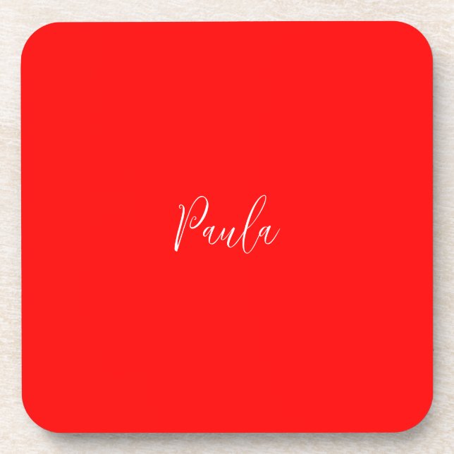 Handwriting Elegantname Red Color Schlicht Getränkeuntersetzer (Vorderseite)