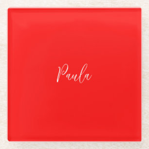 Handwriting Elegantname Red Color Schlicht Glasuntersetzer