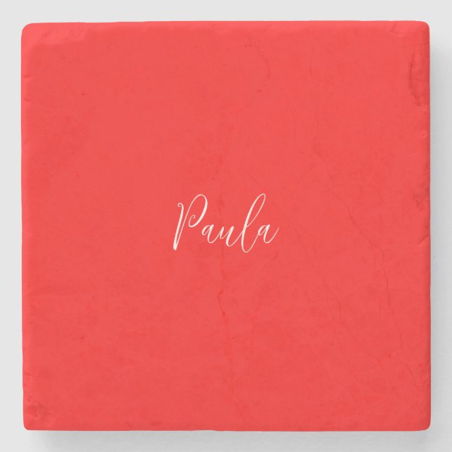 Handwriting Elegantname Red Color Schlicht Steinuntersetzer (Vorderseite)