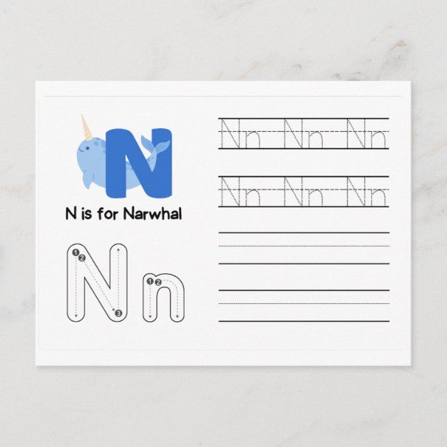 Handwriting-FlashCards für Kindergarten | N,O | Postkarte (Vorderseite)