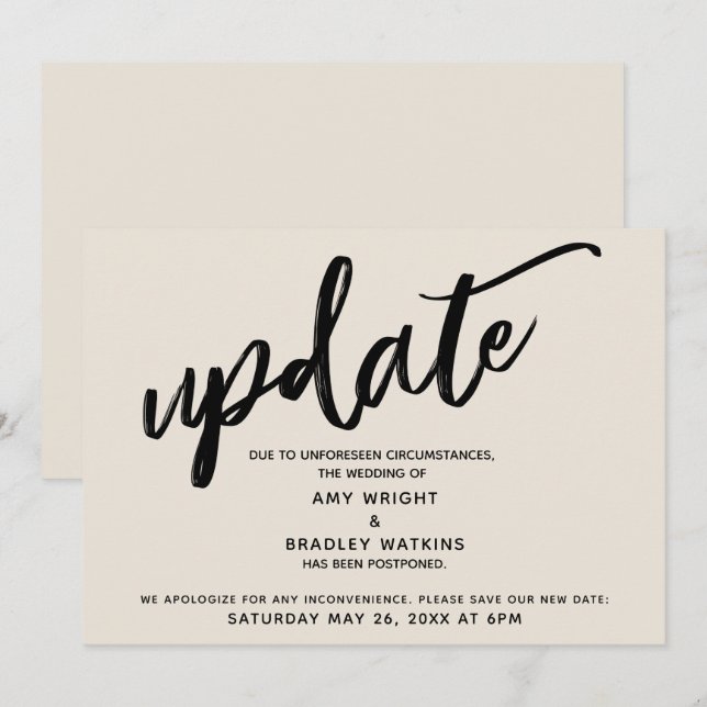 Handwriting Hochzeitsupdate Cream Card verzögert Einladung (Vorne/Hinten)