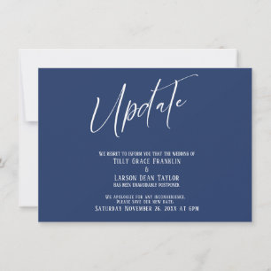 Handwriting Hochzeitsupdate Navy-Karte verzögert Einladung