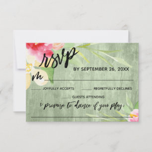 Handwriting Painted Blumengrün Holz Song Anfrage RSVP Karte