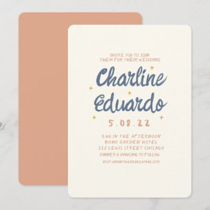 Handwriting Pastel Retro Hochzeitkarte Einladung