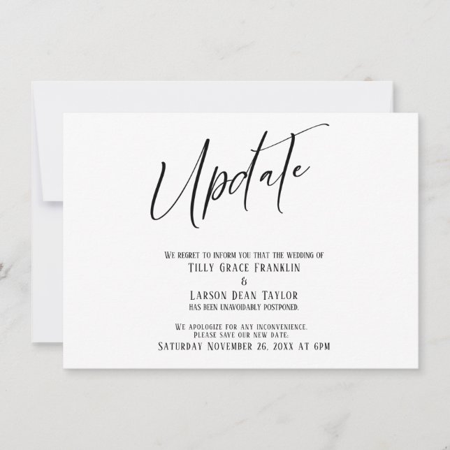 Handwriting Postpected Wedding Update Simple Card Einladung (Vorderseite)