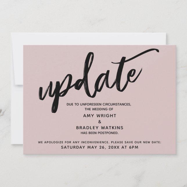 Handwriting Postponed Wedding Dusty Rose Card Einladung (Vorderseite)