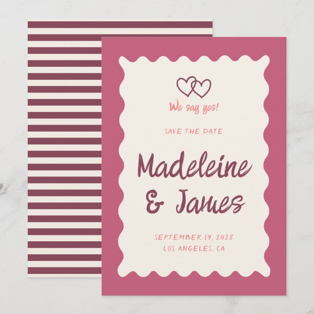Handwriting Retro Bold Rosa Red Wedding Save The Date (Vorne/Hinten)