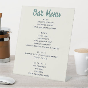 Handwriting Retro Green Blue Wedding Bar Menu Sockelschild