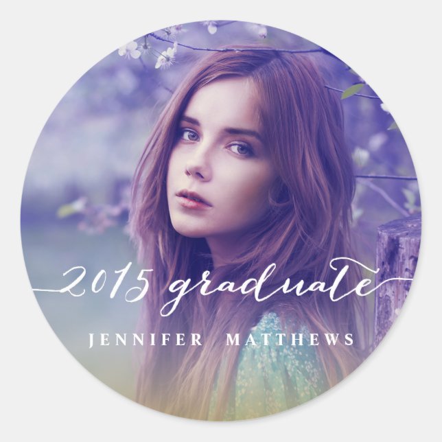 Handwriting-Script 2015 Abschluss-Foto-Sticker Runder Aufkleber (Vorderseite)
