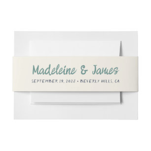 Handwriting Script Green Blue Retro Hochzeit Einladungsbanderole