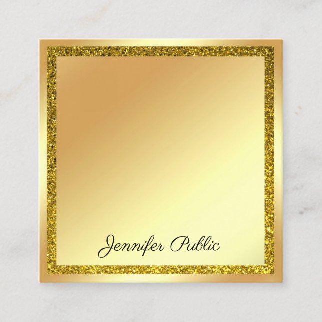 Handwriting Script Moderner Gold Glitzer Elegant Quadratische Visitenkarte (Vorderseite)