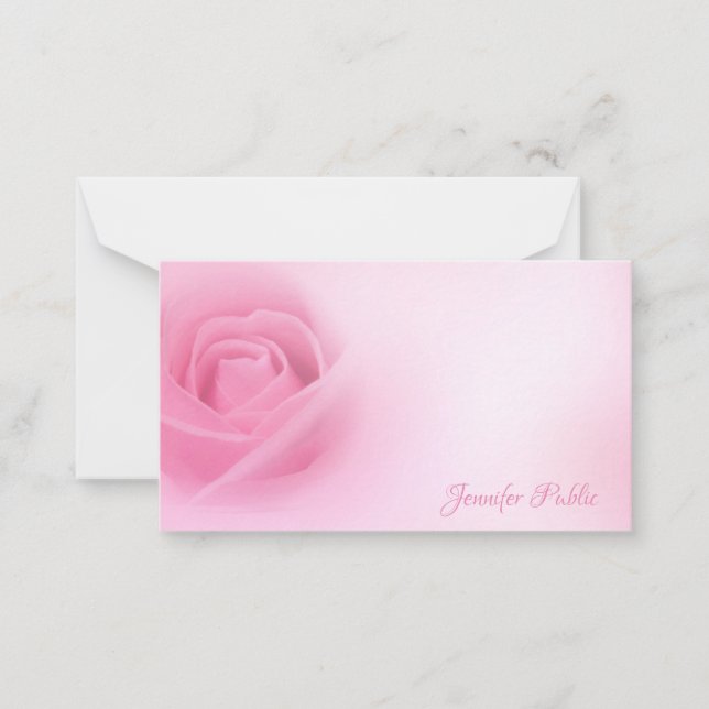 Handwriting Script Name Watercolor Pink Rose Chic Mitteilungskarte (Vorderseite)
