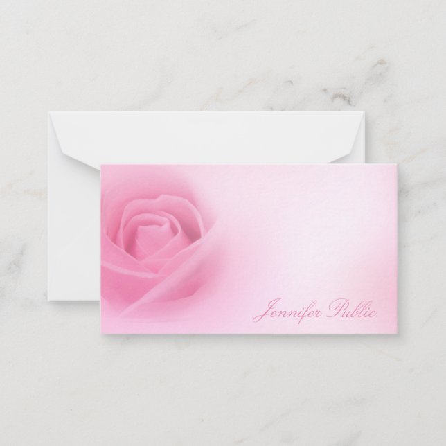 Handwriting Script Name Watercolor Pink Rose Chic Mitteilungskarte (Vorderseite)