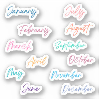 Handwriting Script Rainbow Months of the Year Aufkleber