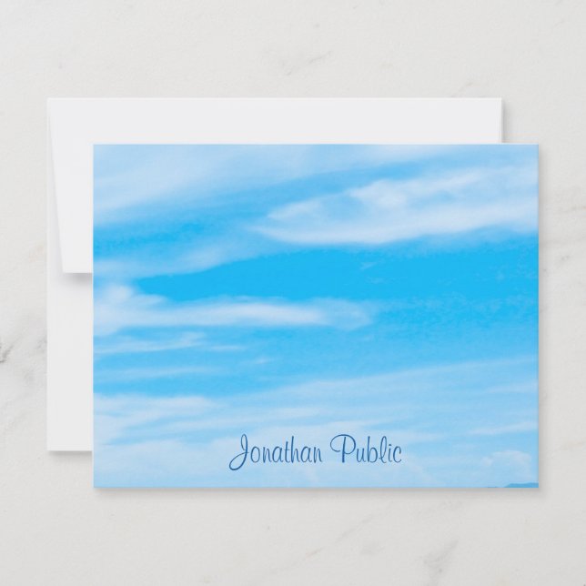 Handwriting Script Template Blue Sky White Clouds Mitteilungskarte (Vorderseite)