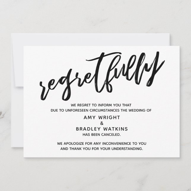 Handwriting Stornierung von Hochzeiten Einladung (Vorderseite)