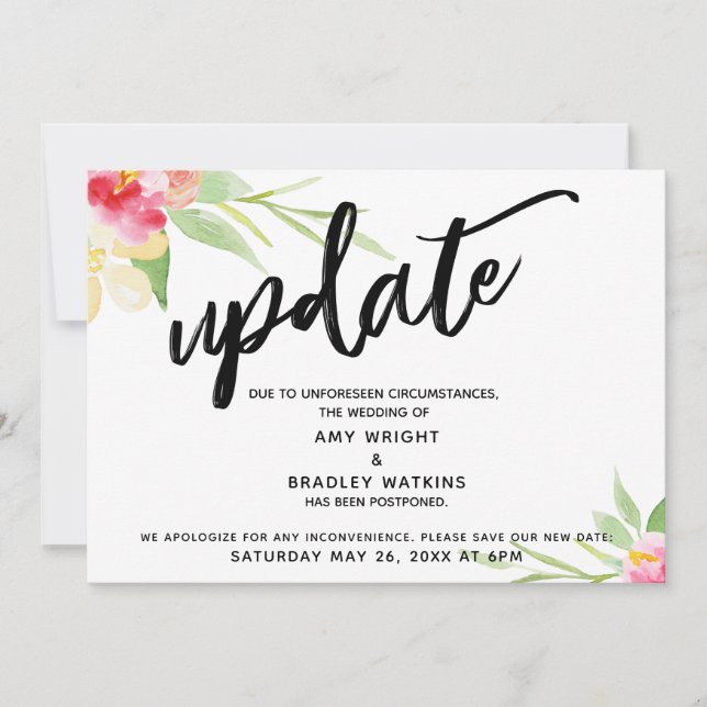Handwriting"Update"Blume"Zurückgestellt Hochzeit Einladung (Vorderseite)