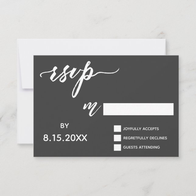 Handwriting von Script-UAWG in fett Weiß auf Dunke RSVP Karte (Vorderseite)