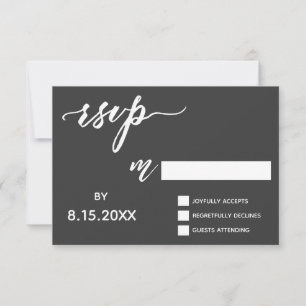 Handwriting von Script-UAWG in fett Weiß auf Dunke RSVP Karte