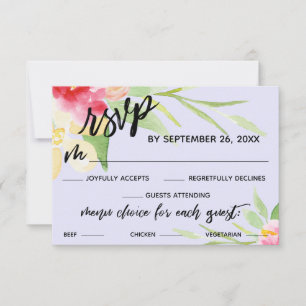 Handwriting Wasserfarbenes Blumenmenü Auswahl Lave RSVP Karte