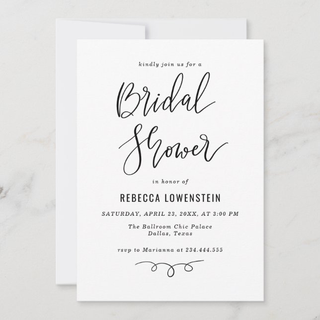 Handwritten Bridal Shower Script Modern Einladung (Vorderseite)