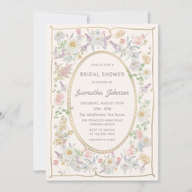 Handwritten Floral Bridal Shower Invitation Einladung (Vorderseite)