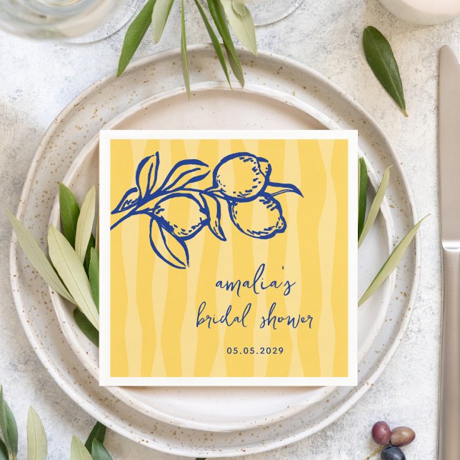Handwritten Italian Lemon Stripes Bridal Shower Serviette (Von Creator hochgeladen)