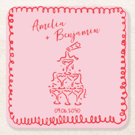 Handwritten  retro Champagne Tower Wedding  Rechteckiger Pappuntersetzer