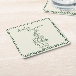 Handwritten  retro Champagne Tower Wedding  Rechteckiger Pappuntersetzer