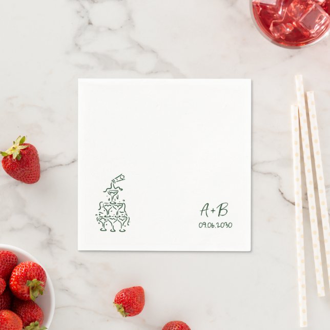 Handwritten  retro Champagne Tower Wedding  Serviette (Beispiel)