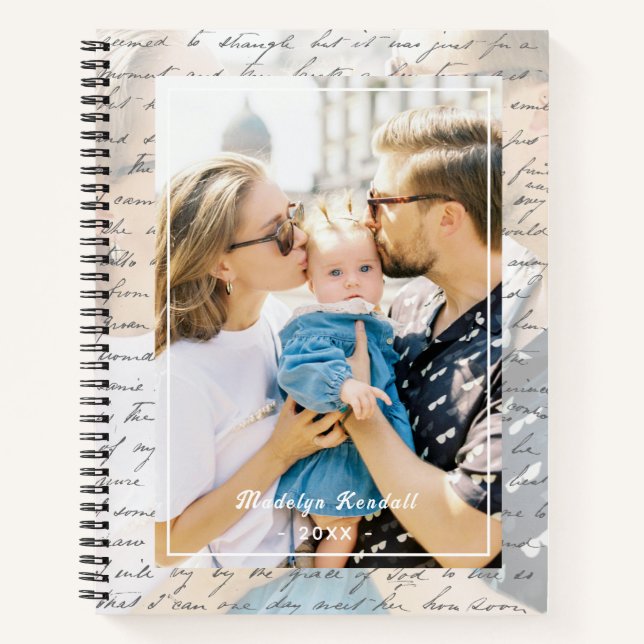 Handwritten Script Family Photo Personalized Notizbuch (Vorderseite)