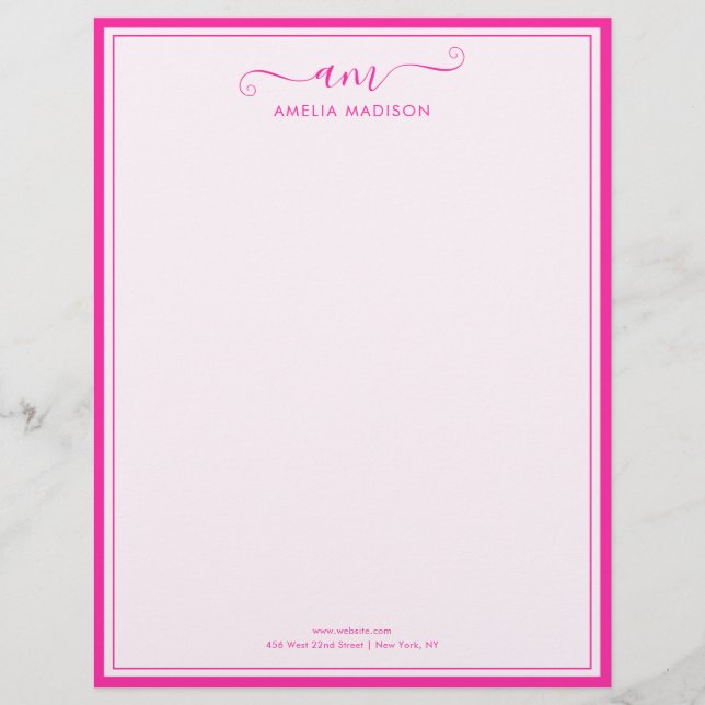 Handwritten Script Vibrant Pink Letterhead Briefbogen (Vorderseite)