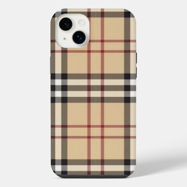 Handy Case Beige Kariert iPhone 14 Plus Hülle (Rückseite)