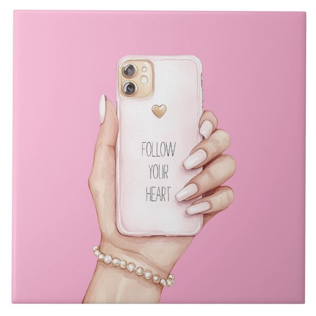 Handy chic Mädchen rosa Nägel Fliese (Vorderseite)